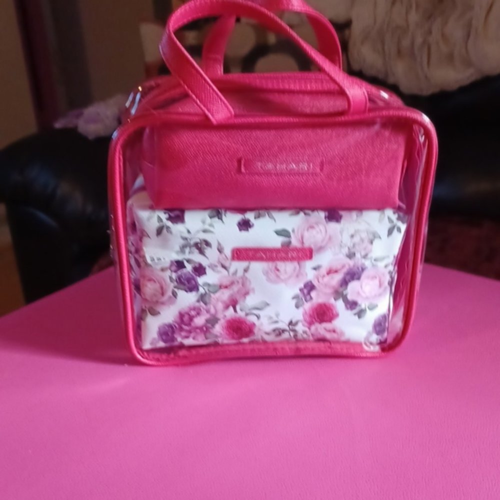TAHARI, red/floweral travel bag, liquid tube, clear bag that holds them all. - Picture 5 of 5